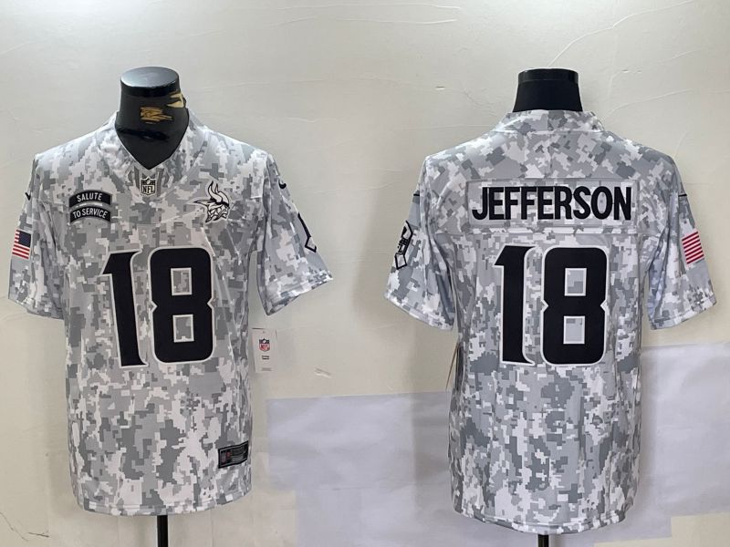 Men Minnesota Vikings #18 Jefferson Nike Arctic Camo 2024 Salute to Service Limited NFL Jersey